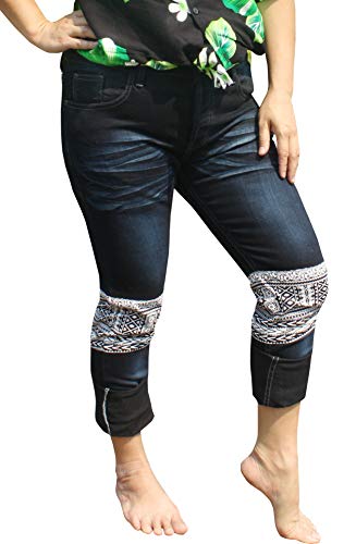RaanPahMuang Unique Africa Dashiki Knee Section Cotton Denim Jeans African
