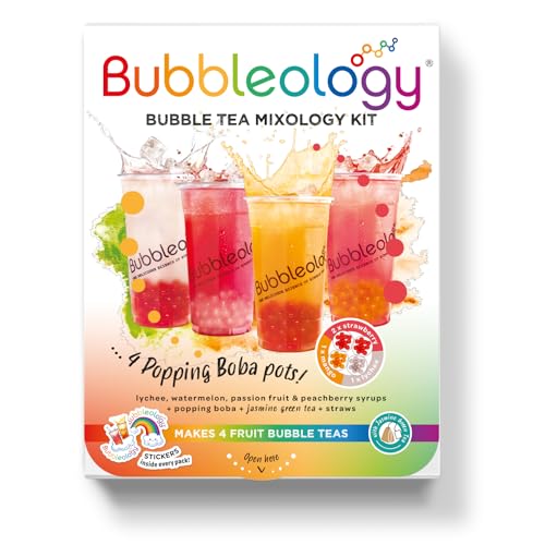 Bubbleology Fruit Bubble Tea Mixology Kit with Popping Boba - NEW Updated Recipe & Flavour Selection - Makes 4 Bubble Teas (Pack of 1)