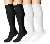 DDOBB 4 Paar Kompressionsstrümpfe für Herren und Damen Größe 35-50 Sport Stützstrümpfe Compression mit 20 - 30 mmHg Kompressionssocken für Flug Laufen Tennis Reise(Schwarz*2+Weiß*2, S-M)