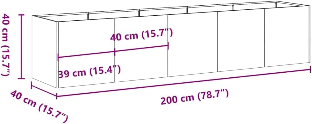 Контейнер Anthracite Steel Plant размером 200 x 40 x 40 см садовый горшок с открытым дном для выращивания на открытом воздухе на балконе во дворе цветов трав суккулентов кактусов орхидей и бонсай