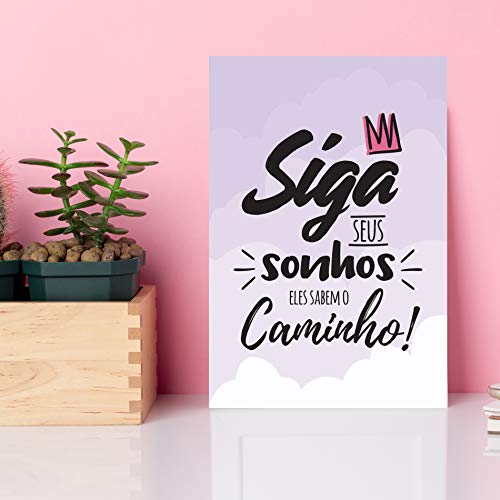 Placa MDF Infantil Frase Menina Siga Seus Sonhos 30x40cm