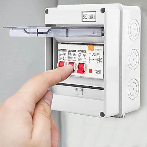 Yurayisen 2 Way Consumer Unit Box Circuit Breaker Panel,Unit Fuse Board,40A 30mA RCD 2MCB 6A+16A,Circuit Breaker Panel IP65 Plastic Leakage Circuit Breaker Box for Caravan Cover
