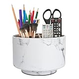 Rantuns Round Leather Marble Remote Control Holder, 360°Spinning Office Supplies Desktop Organizer,