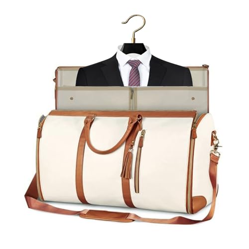Suit Storage Bag Convertible Duffle Garment Bag for Women Garment Duffle Bags for Travel, Business(White)