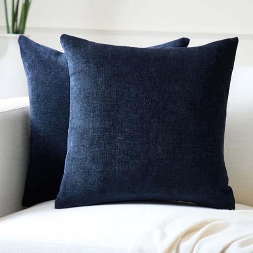 Image of Encasa XO Thick Chenille Throw Pillow Covers Set of 2 | Navy Blue - (20 inchx20 inch) (50x50 cm) | Decorative Accent Square Throw Pillow Cases for Couch, Home Decor, Sofa