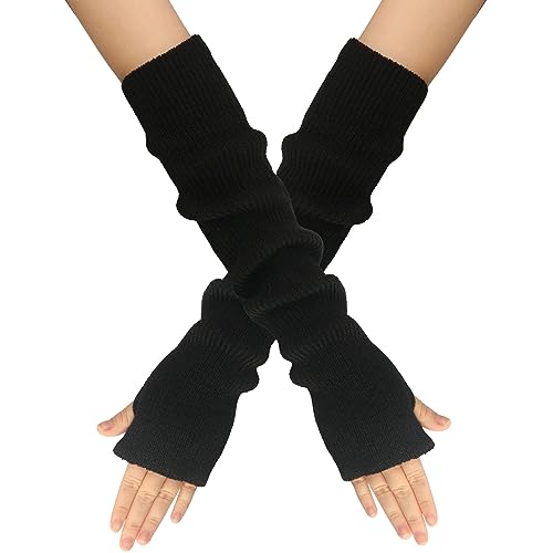 EQLEF Calentadores de Brazos Mujer, Guantes Largos Sin Dedos Cálido Invierno Sin Dedos Calentador Arm Warmer Para Invierno (Negro, 40 * 6.5cm)