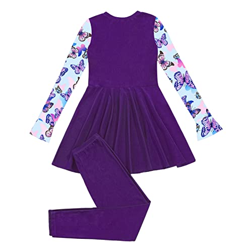 MSemis Modest 2 Pcs Swimsuit for Girls Floral Long Sleeve Swim Skirts with Pants Beach Cover Up Sets4