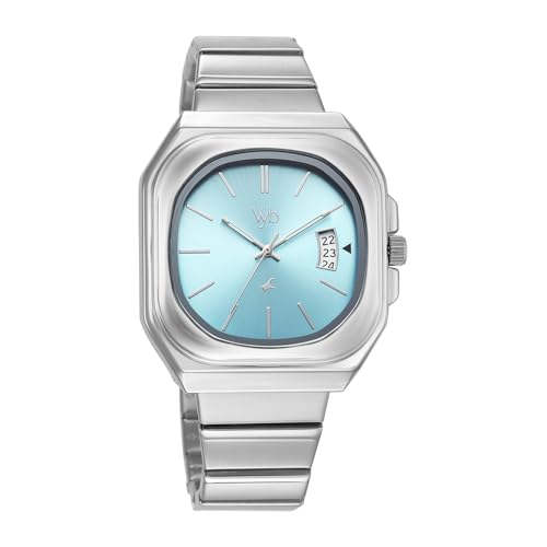 Image of Fastrack Vyb Pioneer Quartz Analog Light Blue Dial Silver Stainless Steel Strap Watch for Men - FV30037SM01W