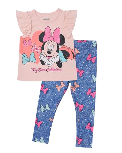 Image of Disney Minnie Mouse Toddler Girls Outfit, 2-Piece Ruffle Sleeve On Top T-Shirt and Stretchy Leggings Set
