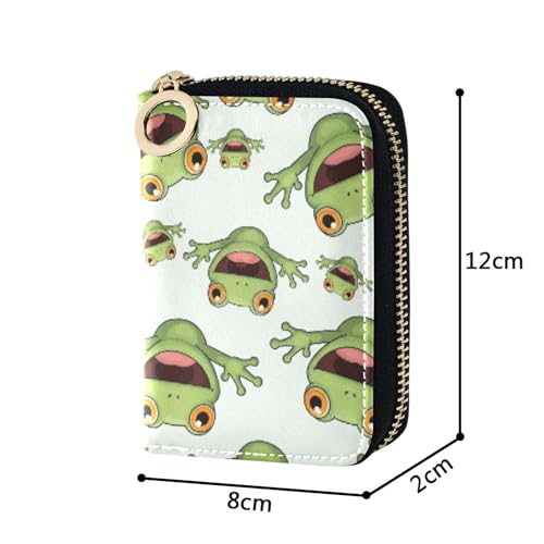 GAIGEO Cute Card Holder RFID Blocking Leather Wallets for Women Small Coin Purse Pouch with Zipper Cute Cartoon Green Frogs White3
