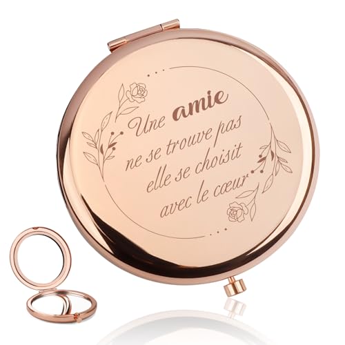 Cadeau Amie,Cadeau Meilleure Amie Femme,Miroir de Poche Personnalisé de Couleur or Rose,Cadeau Femme Anniversaire,Cadeau Amitié,Cadeau Original Femme,Cadeau pour une Amie,Cadeau Parfait pour Femmes