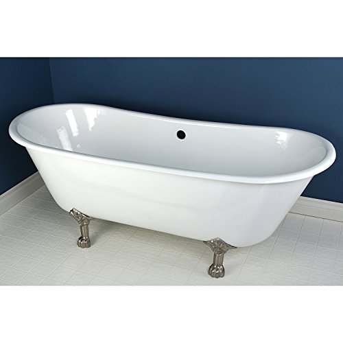 Kingston Brass Aqua Eden Vctnd6728Nh8 Cast Iron Double Slipper Clawfoot Bathtub With Brushed Nickel Feet Without Faucet-Drillings, 67-Inch, White #TOP2
