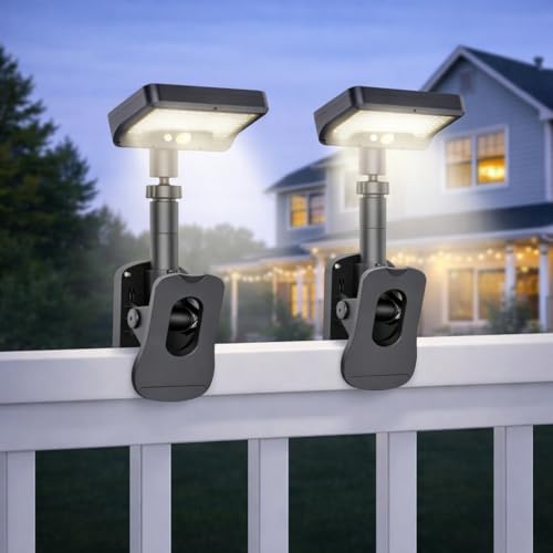 2 Pack Clip On Solar Lights Outdoor, 92 LEDs 600LM Solar Motion Lights Outdoor with 3 Color...