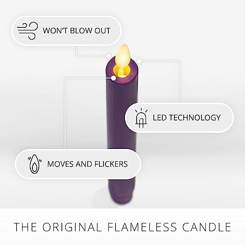 Image of Luminara - Flameless Battery Operated Taper Candle - Purple - Pack of 2-1x9.75 - LED Flickering Flame - Realistic Safe for Home Kids and Pets