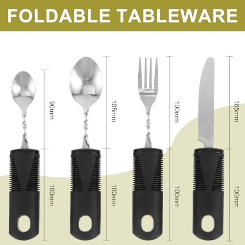 Pizsieat 4 x Parkinson's Cutlery Spoon Thick Handle Easy Grip Vibrating Fork Diet Spoon Anti Shaking Foldable for Elderly Parkinson's and Tremors - Image 2
