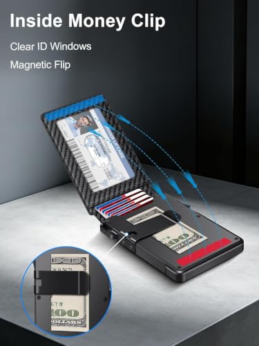 Image of AirTag Wallet for Men, Pop Up Wallet with RFID Blocking, Genuine Leather Slim Mens Wallet with ID Window & Cash Slot (Carbon Fiber 3)