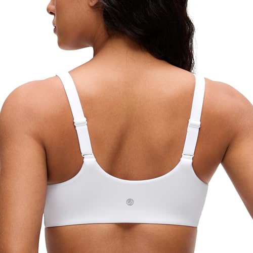 CRZ YOGA Double Lined Scoop Neck Sports Bras White Medium