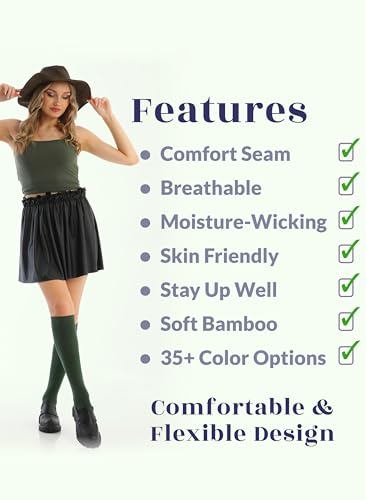 Image of Hugh Ugoli Women's Rayon Derived from Bamboo Knee High Socks Comfort Seam Long Dress Socks, Shoe Size 5-8 /8-11, 4 Pairs
