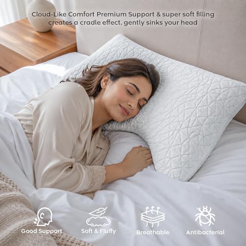 Image of AYKA Premium Microfiber Pillow for Sleeping | Super Soft & Fluffy Bed Pillow | 100% Virgin Microfiber Filling | Hypoallergenic, Breathable | Ideal for All Sleeping Positions 20x27 | White | Set of 2