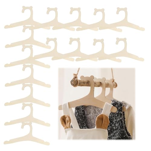 Noaxylic 15 Piezas Perchas Infantiles, Perchas de Madera con Forma de Oso, Soportes Antideslizantes, Duradero Antideslizante, Economizadoras de Espacio, para Ropa y Ropa de Cama