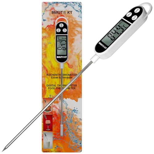 BMUT 1x Küchenthermometer (digital) für Essen & Getränke (-49°C bis +299°C) Bratenthermometer, BBQ, Fleisch, Tee, Wasser