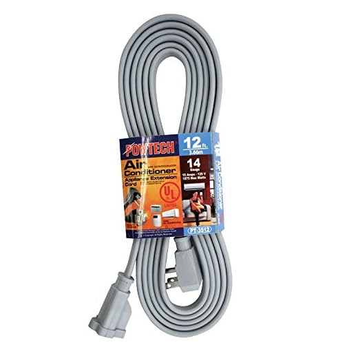 POWTECH Heavy Duty 12 FT Air Conditioner and Major Appliance Extension Cord UL Listed 14 Gauge, 125V, 15 Amps, 1875 Watts Grounded 3-PRONGED Cord