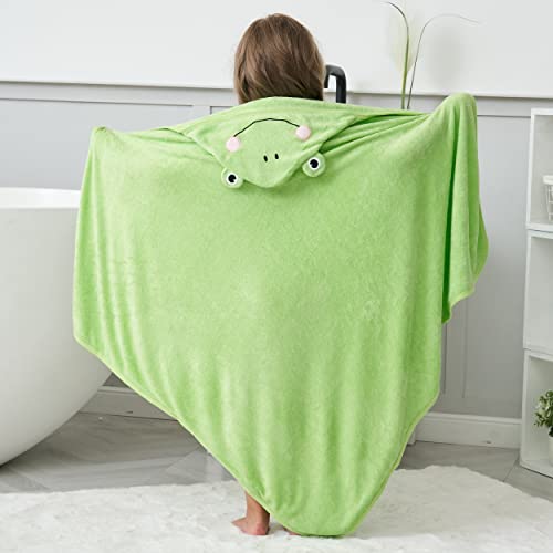 Image of HIPHOP PANDA Ultra Soft Hooded Baby Towel - 2-Layer Thick 500GSM Absorbent | Rayon Made from Bamboo, Hooded Bath Towel for Newborn, Infant, Toddler, Baby Registry - Frog, 30x40 In