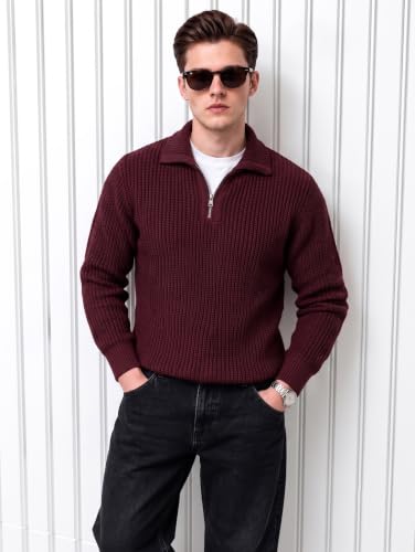 Image of Kvetoo Mens Woolen Sweater for Man Winter Quarter Zipper Knit Sweater Full Sleeve Office Wear Pullover