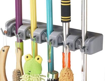 pass pass Plastic 5 Positions and 6 Hooks Broom Holder (Pack of 1)-image-1