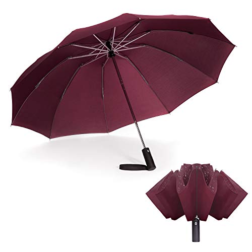 Jiguoor Paraguas Plegable Automático Impermeable,Prueba de Viento y Estable,Paraguas de Tela de Secado,Compacto para Viaje para Hombres y Mujeres