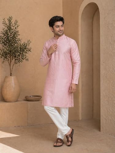 Image of SOJANYA Men's Pintuck Silk Blend Embroidered Kurta