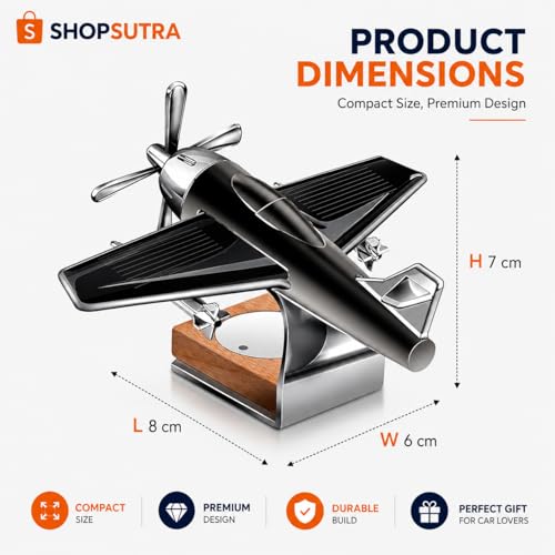 Image of Solar Helicopter Car Perfume Diffuser with Wooden Insert and Aluminum Base (Aeroplane Car Air Freshener)