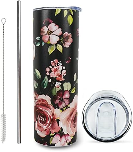 muanns Floral Tumbler 20oz sunflower tumbler Flower Tumblers Skinny Stainless Steel Double Wall Plant Cups Insulated Travel Coffee Mug Tumbler for Women Rose Cup with Lids