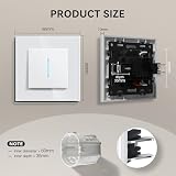 BSEED włącznik ścienny, Niebieskie podświetlenie LED,Panel ze szkła hartowanego, Nowoczesny design i elegancki wygląd, Zacisk szybkomontażowy, Włącznik jednobiegunowy, Biały