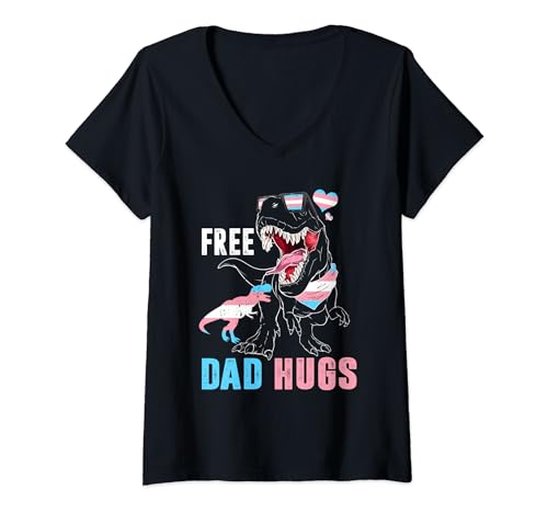 Mujer Trans Free Papá Abrazos Dinosaurio Rex Daddy Orgullo Transgénero Camiseta Cuello V