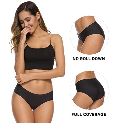 Wealurre Women’s Seamless Underwear No Show Panties Soft Stretch Hipster Bikini Underwears 5-Pack (Black-M)
