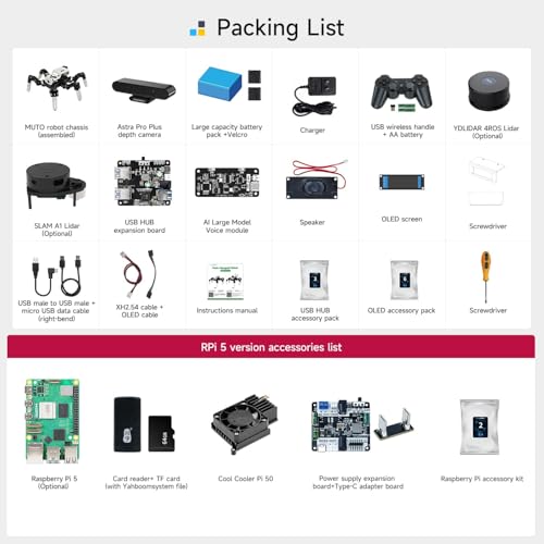 Image of Yahboom ROS2 Robotics Programming Develop Six-Legged Robots Raspberry Pi AI Large Model Voice Module, LiDAR, Servos,Supports SLAM Mapping Navigation