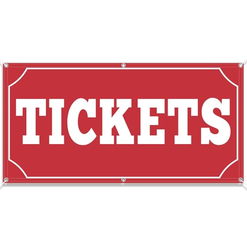 Tudomro 2x4 Feet Tickets Banner Sign Fabric Polyester with Grommets Carnival Ticket Banners Christmas Banners Ticket Booth Clown Theme Door Cover Backdrop Birthday Party Indoor Outdoor Supplies