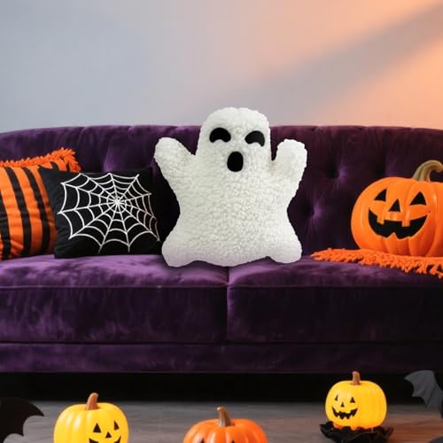 Jiusely Halloween Ghost Pillow Cushion 12 Inch, Cute White Spooky Ghost Soft Plush Toy Cushion for Sofa Bed Home Decor, Stuffed ghost Throw Pillow Plush Toy for Kids Halloween Decorations