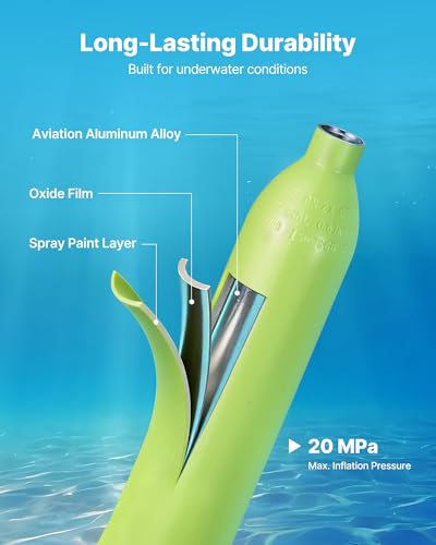 VEVOR Mini-Tauchflasche 0,5 L, Tragbare Lungenflasche für Unterwasseratmung, Wiederverwendbare Sauerstoffflasche für bis zu 10 Minuten Tauchzeit, Tauchausrüstung mit Maske & Pumpe