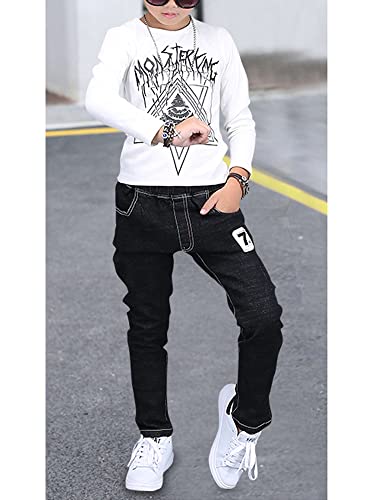 Boys Pull-On Jeans Elastic Waist Casual Outdoor Denim Slacks 5