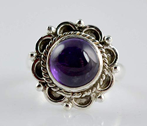 Navya Craft Amethyst Round 925 Sterling Silver Handmade Women Statement Ring, February Gemstone Ring, Amethyst Silver Ring For Christmas Anniversary Birthday Valentine Day Gift Wife Her Mother Sister #TOP4
