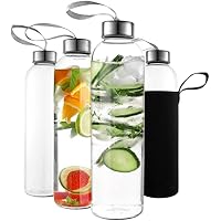 4-Pack 18 oz Kitchen Lux Glass Water Bottles