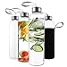 Kitchen Lux Glass Water Bottles 18oz – Nylon Protective Sleeves, Airtight Screw Top Lids, Portable Carrying Loops - Lead, PVC and BPA Free - Water, Smoothie, Juicer and Beverage Glasses (4 Pack)