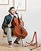 Musbeat Cello Stand with Bow Holder, Mahogany Wooden A-Shape Floor Stand with Padded Foam, Handcrafted Cello Rack Fits 1/2, 3/4, 7/8, 4/4 Full-Size and Guitar, Instrument Holder for Home and Studio Display