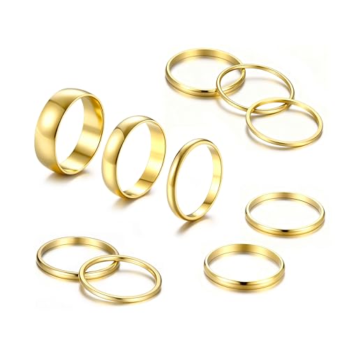 HAIAISO Gold Rings for Women Non Tarnish Stainless Steel Rings Set 10PCS