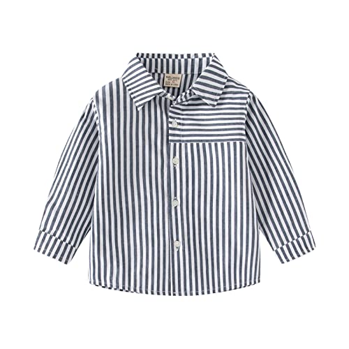 Toddler Boys Button-Down Striped Shirts Long Sleeve Fall Lightweight Collar Shirts Loose Comfy Casual 5 T Shirt Boy