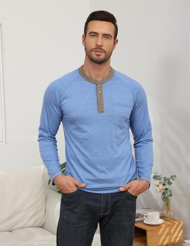 Mens Henley Shirts Long Sleeve Casual T-Shirts Basic Classic Vintage Cotton Tee Shirts Pocket Button Shirt2