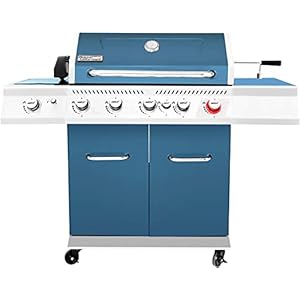 Royal Gourmet GA5403B 5-Burner BBQ Cabinet Style Propane Gas Grill with Rotisserie Kit, Sear Burner, Rear Burner and Side Burner, 74,000 BTU Patio Picnic Backyard, Outdoor Party, Blue