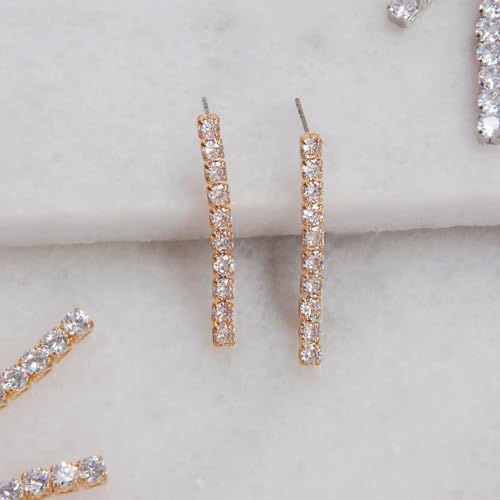 Gold Tone Dangle Earrings for Women - Rhinestone CZ Long Bar Drop Dangles by Humble Chic NY - Used condition - Image 7